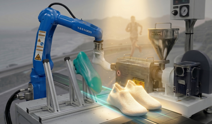 Open popup window for Robotic arm spray-weaving a seamless 3D fiber upper(png)