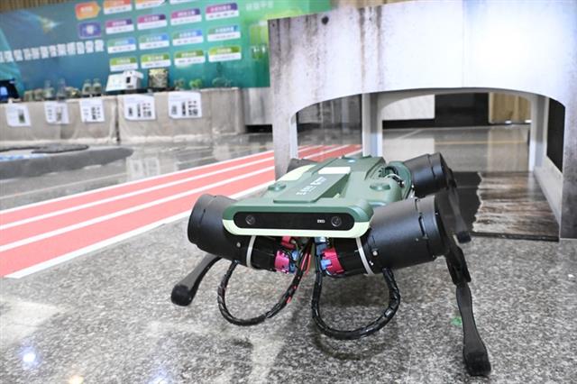 國產四足機器人於地下涵洞場域執行設備巡檢，展現上下樓梯、狹窄空間移動及設備巡查等自主作業能力