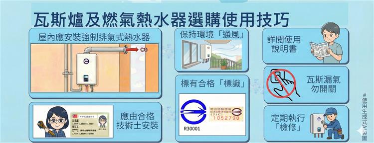標準局提醒民眾正確使用瓦斯爐及燃氣熱水器過好年