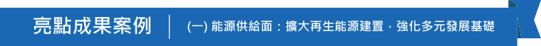 亮點成果案例(一)能源供給面:擴大再生能源減至，強化多元發展基礎